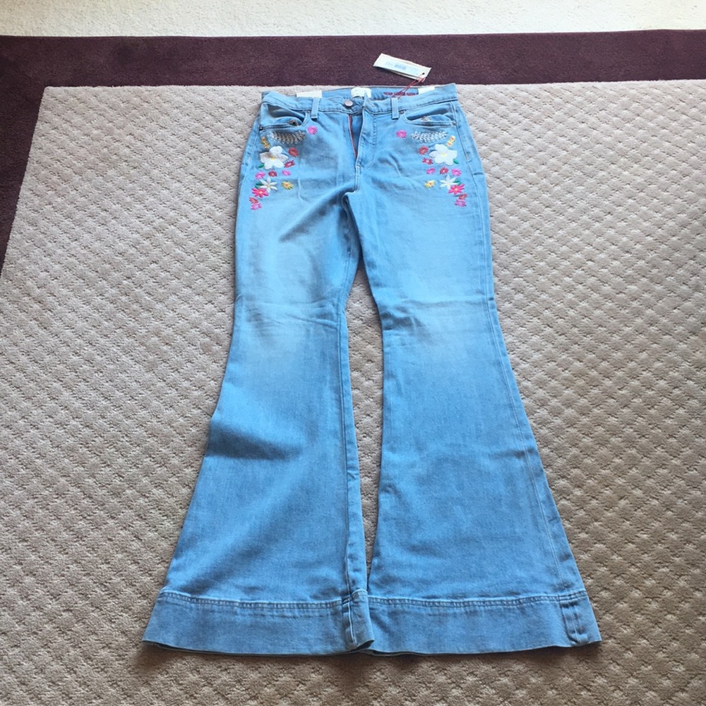 Alice and Olivia floral embroidered flare jeans
